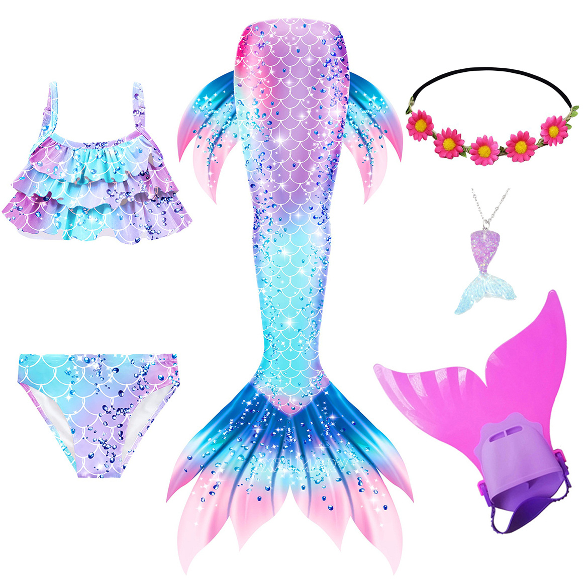 Swim Fins - 6 pçs/set ariel meninas natação sereia